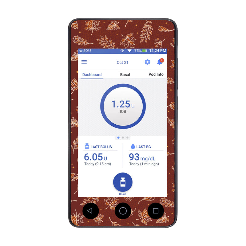 Omnipod DASH Cover Sticker (Rust Leaves)