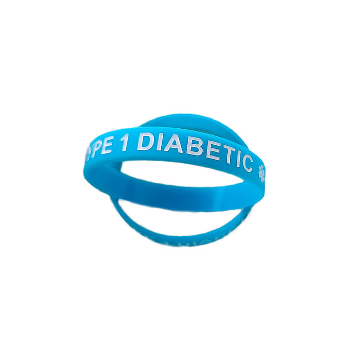 Type 1 Diabetic Medical Alert Silicone Wristband (Glow Blue)